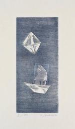 清宮質文木版画「夢の中へ」　1983年　【限定50部　サイン・エディション入】