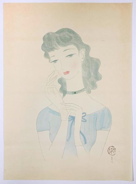 東郷青児　女の四季　タイル 東郷青児タイル画 女の四季 （東郷青児木版画集「少女四季 第一