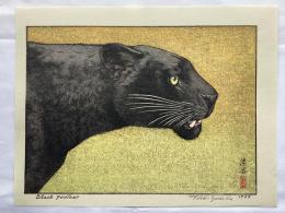 吉田遠志　ブラックパンサー　木版画