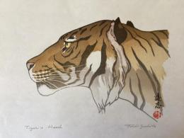 吉田遠志　Tiger‘s head  木版画