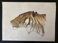 吉田遠志　Tiger‘s head  木版画