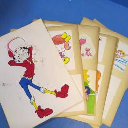 『さが工房 挿絵原画台紙11枚裏表53点貼込』キャップを被った女の子/牛のスキー場/プレイバンク洋酒喫茶 他