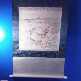 高級木版画摺り複製！今村紫紅『春さき』軸装