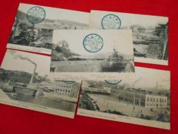 【戦前絵葉書】明治40年5月5日印・長崎三菱造船所絵葉書　5枚(MITUBISHI DOCKYARD ENGINE WORKS NAGASAKI 、長崎三菱造船所飽の浦機関工場、軍艦壱岐他)