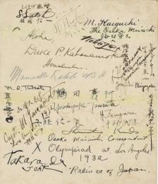 1932年ロサンゼルスオリンピックメダリスト、放送関係者他寄書サイン小色紙
