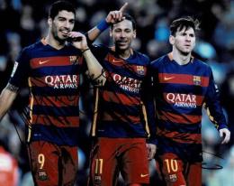 FCバルセロナ ルイス・アルベルト・スアレス、ネイマール、リオネル・メッシ寄書サイン入写真