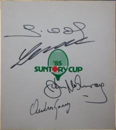 ヤニック・ノア、イワン・レンドル、ジョン・マッケンロー、アンドレス・ゴメス寄書サイン色紙 Yannick Noah、Ivan Lendl、John McEnroe、Andres Gomez