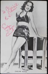 イヴリン・キース自筆サイン入絵葉書　Evelyn Keyes