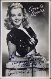 キャロル・ランディス自筆サイン入絵葉書　Carole Landis