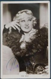 メイ・ウエスト自筆サイン入絵葉書　Mae West