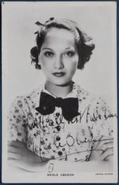 マール・オベロン自筆サイン入絵葉書　Merle Oberon