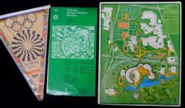 1972年ミュンヘンオリンピック競技会場立体地図、会場分布市内地図、記念小ペナント　３点一括