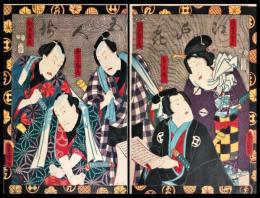 豊国三代「江戸花五人桜」 三枚続