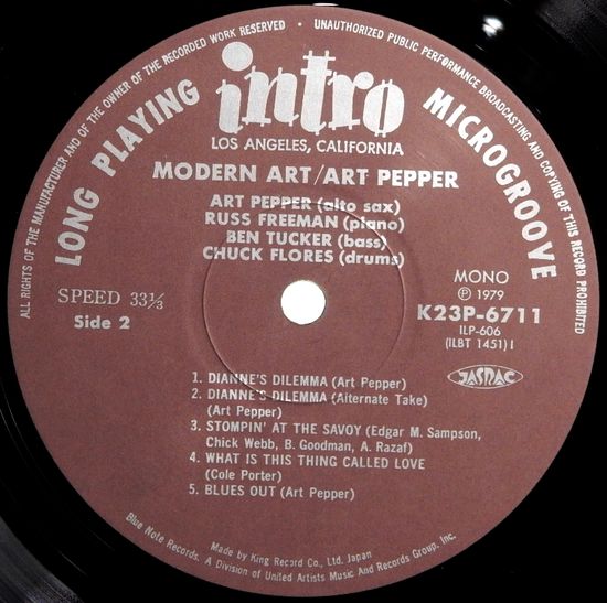 LPレコード アート・ペッパー／モダン・アート(番号＝K23P-6711