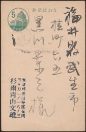 青山杉雨葉書 黒川景三宛