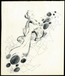 岩田専太郎 自筆挿絵画稿「芝桜 第6回」