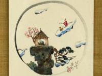 戸田勝久 肉筆水彩画額「訪書飛行図」