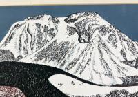 北岡文雄 木版画額「雪の山」