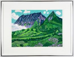 北岡文雄 木版画額「大山（鳥取）」