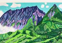北岡文雄 木版画額「大山（鳥取）」