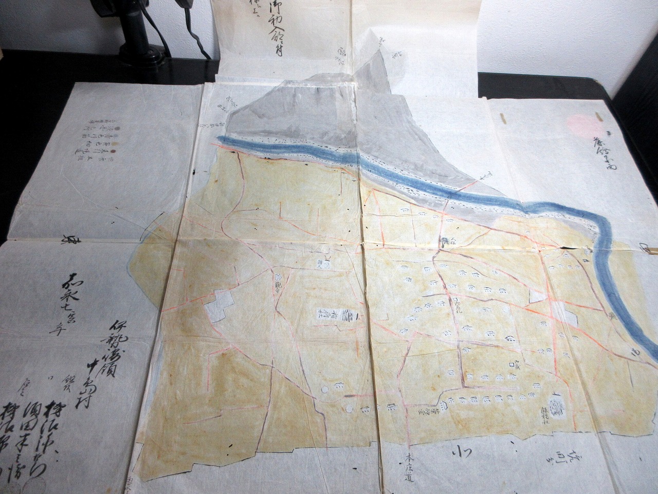 大人気新品 ☆P65江戸嘉永7年（1854）古地図「上野国佐位郡中島村絵図
