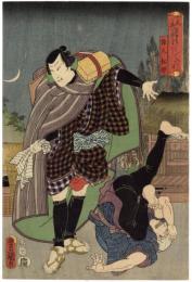 見立月尽　入る月　旅人松蝶　