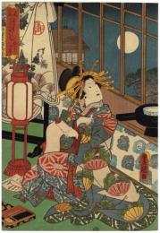 見立月尽　櫺子の月　中万字屋玉菊　