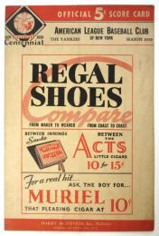 (英)ニューヨーク・ヤンキース対シカゴ・ホワイトソックス スコア表 1939