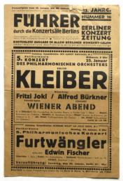 KLEIBER/FURTWÄNGLER他コンサート案内　Führer durch die Konzertsäle Berlins 13.Jahrg Nummer 16