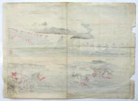 木版画「日露戦争鴨緑江（Yalu川）の戦い/宇治川の戦い」