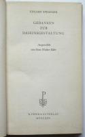 Gedanken zur Daseinsgestaltung　E.シュプランガー相良守峰宛署名入