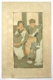野田九浦（道三）石版画「電車」