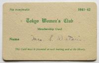 Tokyo Women's Club Year Book 1939-1940　会員証共