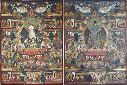 西蔵タンカ 白色緑色ターラー菩薩像