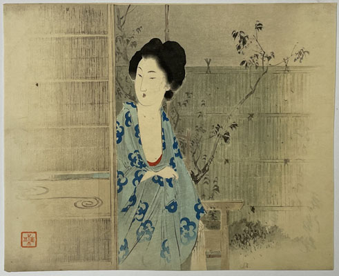 明治大正の挿絵画家 武内桂舟 肉筆一枚 雑誌口絵版画二枚 合計三