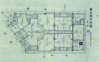 銭湯建築図面 （二階建西洋風建築）  西南西及南西側正面図／北面側正面図・東側正面図／八二切断面・イ大ロ切断面／杭元及コンクリート地形平面図・床下平面図／第１階床梁根太伏図・第２階床梁伏図／第１階平面図・第２階平面図／屋根伏図