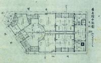 銭湯建築図面 （二階建西洋風建築）  西南西及南西側正面図／北面側正面図・東側正面図／八二切断面・イ大ロ切断面／杭元及コンクリート地形平面図・床下平面図／第１階床梁根太伏図・第２階床梁伏図／第１階平面図・第２階平面図／屋根伏図