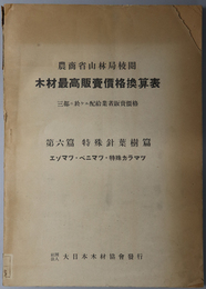 木材最高販売価格換算表  特殊針葉樹篇（エゾマツ・ベニマツ・特殊カラマツ）：三都ニ於ケル配給業者販売価格