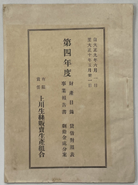 財産目録・貸借対照法・事業報告書・過剰金処分案 第４年度（自大正９年６月１日至大正１０年５月３１日）