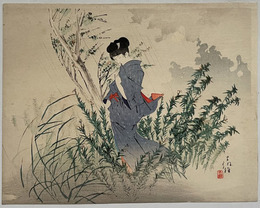 片時雨 （木版口絵） [文芸倶楽部 第７巻１６号]
