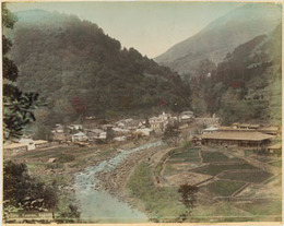 手彩色写真（鶏卵紙）  箱根 湯本：YUMOTO HAKONE