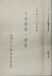 各馬登録一覧表 昭和12年春季競馬番組附録