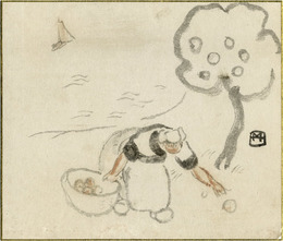 満谷国四郎小色紙　（果物拾い）