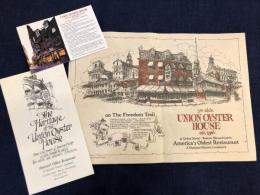 UNION OYSTER HOUSE　チラシ（1975年）1枚、リーフレット1枚、DM1枚　3点一括　＜ユニオン・オイスター・ハウス／米国で営業している最も古いレストランの 1 つ＞