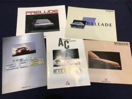 HONDA　ホンダ　カタログ　・BALLADE（バレード　1985年 10p）・VIGOR（ビガー　1985年 14p）・PRELUDE（プレリュード　1985年 14p）・PRELIDE 2.0si（プレリュード2.0si　1985年 10p）・QUINT INTEGRA アクセサリーカタログ（クイントインテグラ　刊年記載なし 26p）　5冊一括