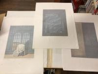 馬場章　版画集　MEMORIES ON PAPER　　銅版画3点揃　「DOME」（カラーメゾチント）／「CHAIR」（カラーアクアチント）／「DOOR」（カラーエッチング・アクアチント）