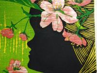 高木志朗木版画「桜と少女」　１９８０年　１６８／２００　署名入　