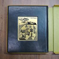 亜米利加記　金守世士夫画文集（識語署名入）　限定150冊造本のうち皮装10冊の8番　木版画4葉入・表紙にプレート嵌込