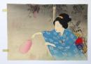 武内桂舟 「美人撲蛍」 木版 口絵