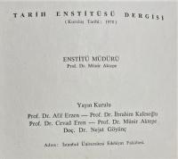 トルコ語　『〓stanbul 〓niversitesi Edebiyat Fak〓ltesi
TAR〓H ENST〓T〓S〓 DERG〓S〓
Say〓: 1』 イスタンブール大学文学部歴史研究所紀要: 1